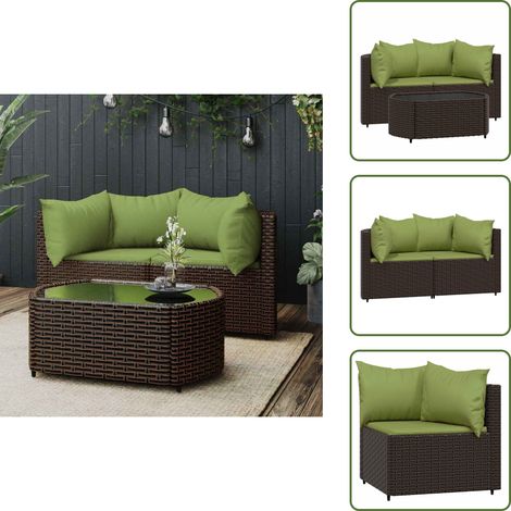 The Living Store Set muebles de jardín 3 piezas y cojines ratán sintético marrón - Ratán sintético