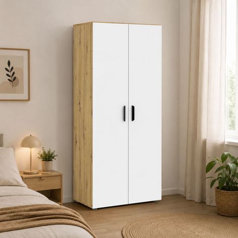 Guardaroba 2 Ante Malvito, Armadio Camera da Letto un Ripiano, Appendiabiti, Apertura Battente, 74x179h cm Marrone Rovere (1/3)