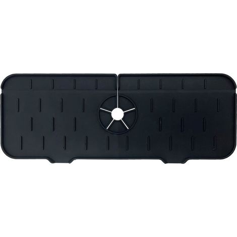 Protections anti-éclaboussures pour robinet de cuisine, coussinets de récupération d'eau de robinet en silicone, crédence de robinet d'évier pliable, coussinets de vidange pour cuisine, (noir) (1/5)