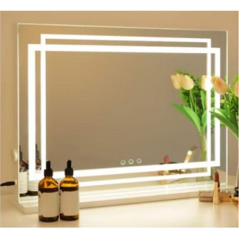 Routine Beauté Pratique avec Contrôle Tactile Miroir Coiffeuse LED Dimmable Mémoire Verre Argenté 80x62 cm (1/2)