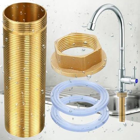 Kit de reparación de grifo, extensión de grifo M3210cm, extensión de grifo con tubo roscado, tuerca de cobre + varilla de extensión de 10cm con rosca de cobre, 2 juntas de goma