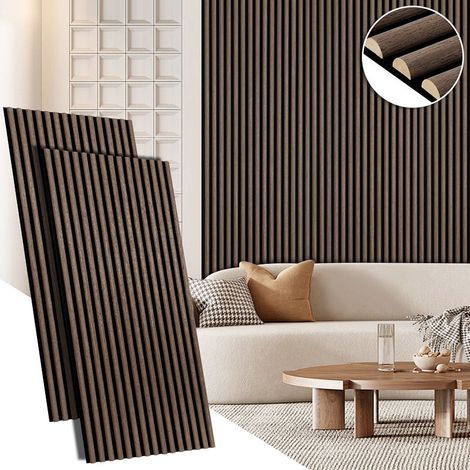 Jiubiaz Panel acústico de pared listones madera 120x60 cm, semicircular, nogal, fieltro MDF, set 1 piezas, decoración pared (1/5)