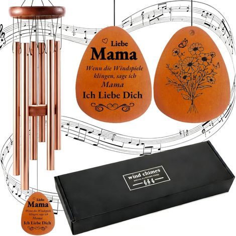 Windspiel Roségold für Mama, Metall Klangspiel mit Gravur, Geschenk für Garten & Balkon
