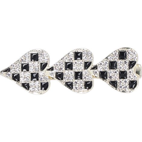 Pince à cheveux en forme de cœur, ornée de strass, motif quadrillé noir et blanc, style kawaii, idéale pour décorer les cheveux (réf. 2817). (1/5)