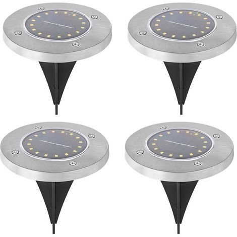 4 Pack Solar Disc Lights Outdoor Waterproof Ground Landscape Lighting for Garden Walkway Walkway - Warm Silver 16 LED Light (1/5)