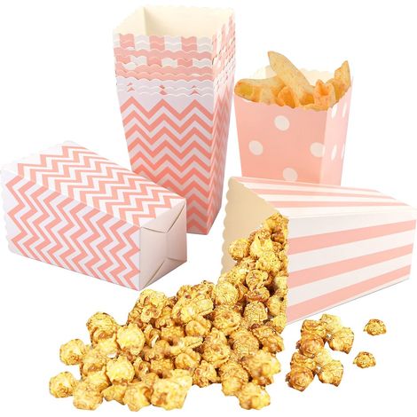 12pcs Popcorn Boite, Boîtes à Popcorn avec Motif Ondulé Rayures, Conteneurs de Bonbons en Papier, Sacs De Papier De Maïs éclatés pour Les Anniversaires, Soirée Cinéma, Carnaval, Fête (rose) (1/5)