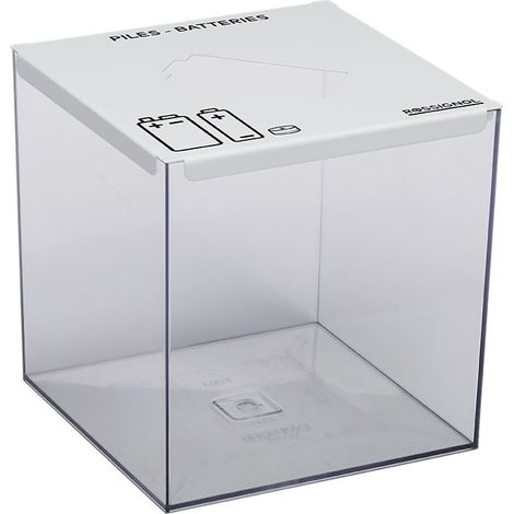 Collecteur de piles Pileo - 7l - corps transparent / couvercle blanc signalisation - RAL 9016 (1/3)