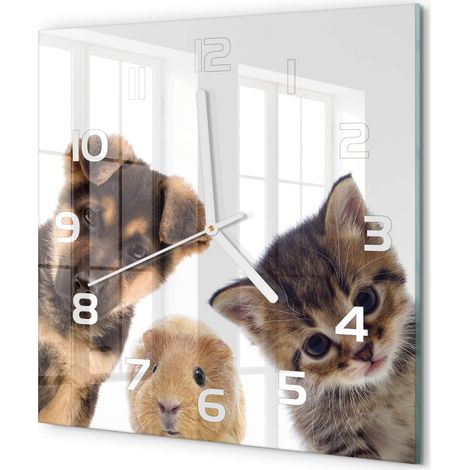 Horloge Murale Carrée Facile à Lire en Verre Silencieuse Salon Cuisine Bureau Animaux de compagnie 30x30 cm (1/5)