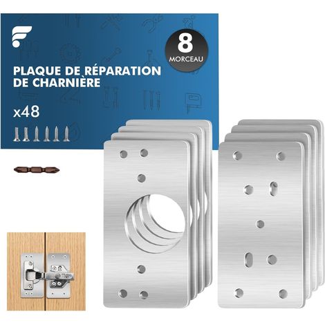 8 Plaques Réparation Charnière 9 x 4,7 cm, Inox avec 48 Vis (1/5)