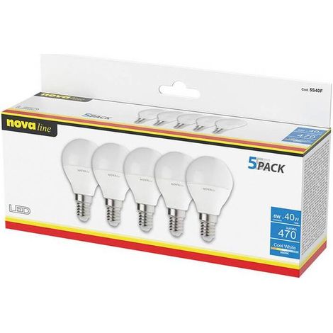 NOVA LAMPADINA LED SFERETTA E14 6W 6500K PZ.5