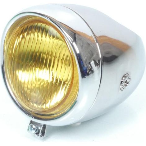 Phare optique avant rond chrome Ø130mm vitre jaune trou compteur (1/5)