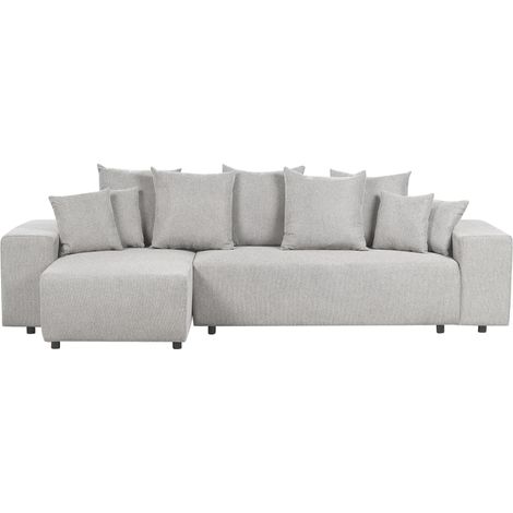 Corner Sofa Bed 3 Seater LUSPA Fabric Light Grey with Storage Right Hand