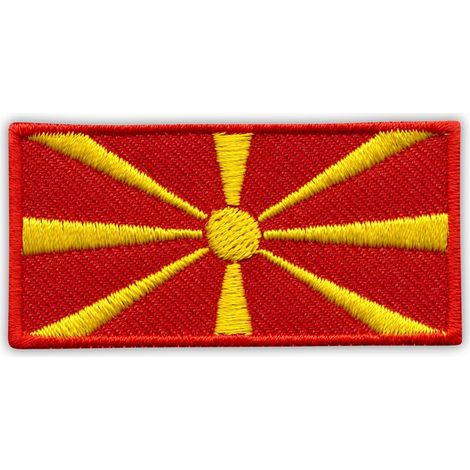 Aufnäher mit der Flagge Nordmazedoniens – selbstklebende Rückseite – gestickter Aufnäher/Abzeichen/Emblem