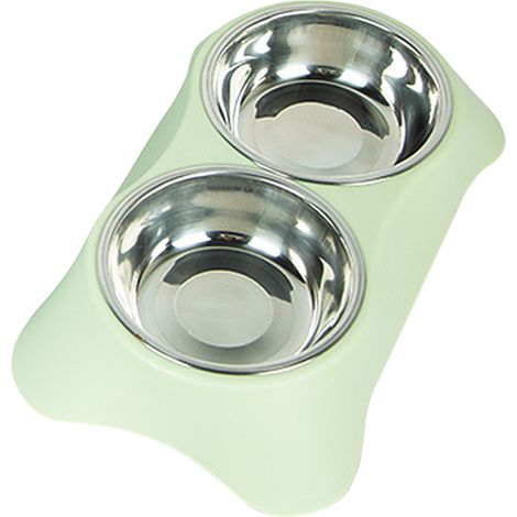 1 Gamelle double avec abreuvoir, Acier inoxydable, Résine polypropylène, Antidérapant, Chien Chat (1/5)