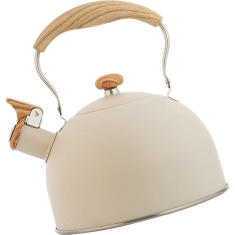 Bouilloire Sifflante INOX Bouilloire sifflante 2.5L avec théière de pique-nique de cuisine avec manche en bois pour cuisinières à gaz à induction (1/5)