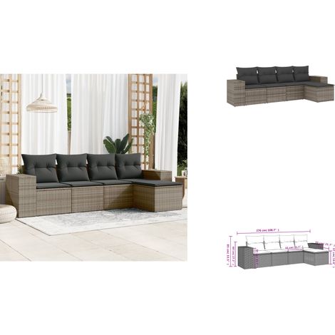 5-tlg. Garten-Sofagarnitur mit Kissen Grau Poly Rattan - Gartenmöbel - Sofagarnitur - Rattan Möbel - Outdoor Möbel - Lounge Set (1/3)