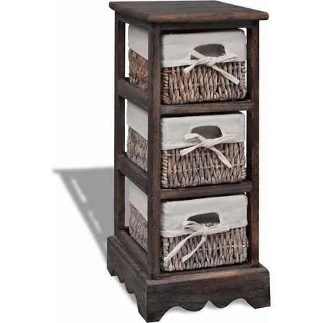 vidaXL Étagère de rangement Bois Marron 3 paniers en tissage (1/5)