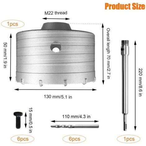 NALOOKAMIC Scie à Cloche Trépan Ø130 mm, Mèche de forage en béton avec manche rond de 220 mm SDS Plus, Forage Outils de Noyau Creux Trépan de Carottage pour Marbre, Granit, Béton