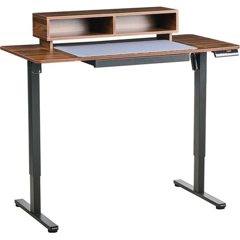 Electric Adjustable Desk Brown Tabletop Black Steel Frame and Legs 120 x 60 cm Stand and Sit Mouse Pad Modern Design LUCAMA (1/5)