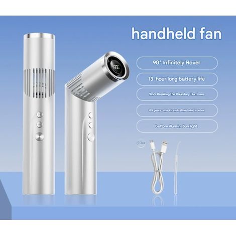 Mini 2-in-1 portable fan with light, digital display, neck strap, lipstick style, built-in flashlight
