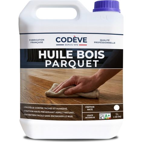 Codève Bois – Huile pour bois 5 L – Finition mate naturelle – Imperméabilisation et protection parquets – Compatible toutes essences