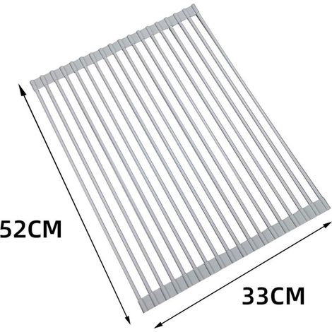 Égouttoir à vaisselle en acier inoxydable enroulable sur l'outil de gadget d'égouttoir d'évier pour de nombreuses tâches de cuisine (gris, grand) (1/3)