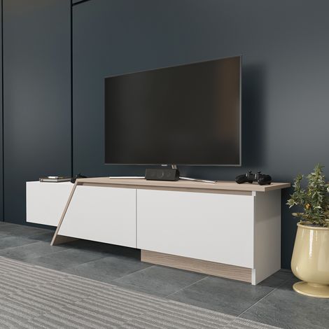Decorotika Zonas 180 Cm Modern Unique Design Meuble TV TV Cabinet Meuble TV With 3 Cabinets - Blanc And Cordoba (1/4)