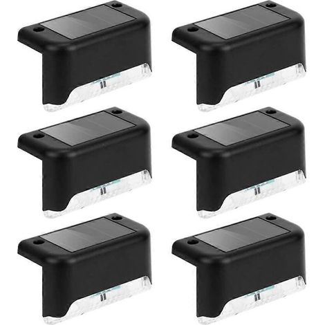 Lot de 6 lampes solaires LED étanches pour marches et clôtures, idéales pour jardin, terrasse ou patio.