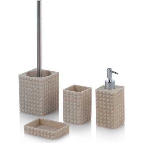 Set accessori da bagno design moderno in resina Dakar - Beige