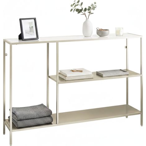Console Vaprio, 2 étagères, 3 compartiments, 30x120x80h cm Crème