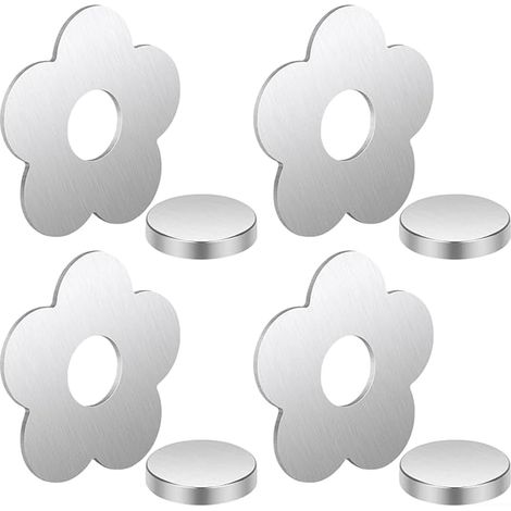 Set of 4 magnetic tablecloth clips in stainless steel with a floral pattern (1/5)