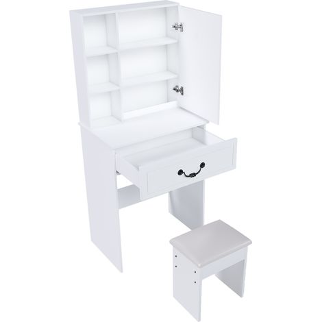 CHICFURN Tavolino da trucco LED 60 x 36 x 131,5 cm in MDF bianco con specchio dimmerabile e sgabello (1/5)