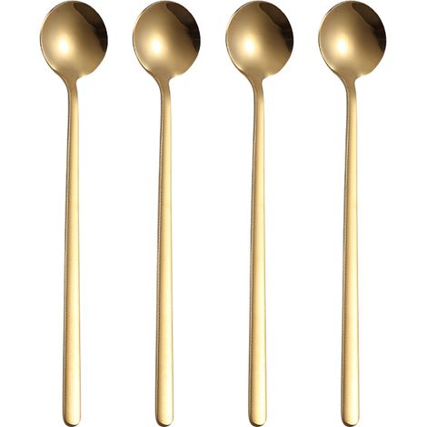 6 Cuillère à long manche, Acier inoxydable, Bord lisse, Pour thé glacé café cocktail (1/5)