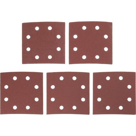 Lot de 50 Feuilles Abrasives Pré-perforées à 8 Trous 115 X 115 Mm 40 60 80 100 120 Grains pour Sols en Bois Carrelage Et Béton Compatible avec DT3022 Rouge (1/5)
