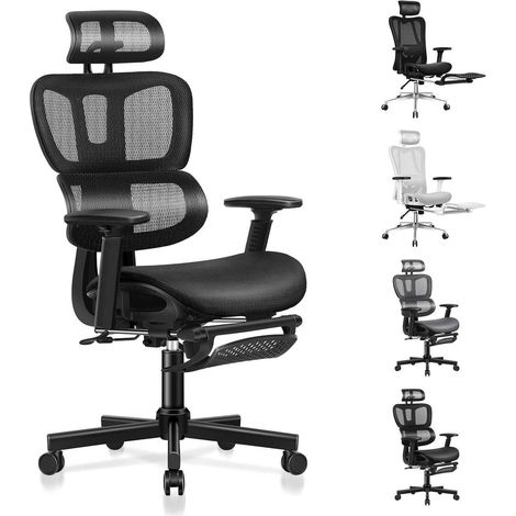 Alfordson Ergonomischer Bürostuhl mit 3D-Armlehne und Fußstütze, Schwarz (1/5)