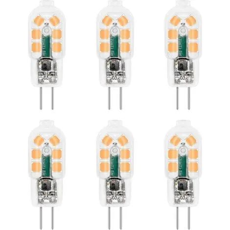 Ampoule LED G4 12 V 2 W Blanc chaud 3000 K, 200 lm, équivalent à une lampe halogène G4 10 W 20 W, non dimmable, bipolaire G4 12 V LED AC/DC pour lustre, lampe de table, lot de 6 [Classe énergétique A+ (1/3)