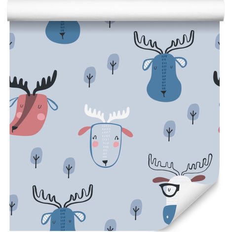 Carta da parati con animali del bosco in stile scandinavo per soggiorno e camera da letto, 50x1000 cm. (1/5)