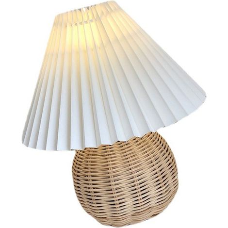 Kleine Nachttischlampe, Mini-Lampe für Schlaf- oder Wohnzimmer, ästhetisch ansprechende Vintage-Lampe aus plissiertem Rattan. (1/5)