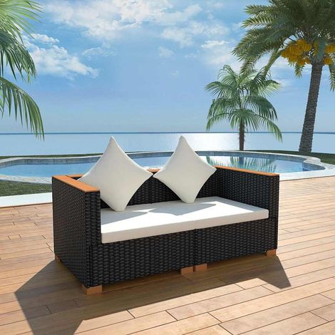 vidaXL Canapé de jardin Résine tressée Noir (1/5)