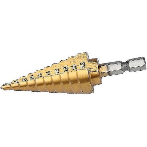 Foret conique étagé hexagonal revêtu de titane pour métaux et bois, 4-22 mm, outil HSS (1/5)