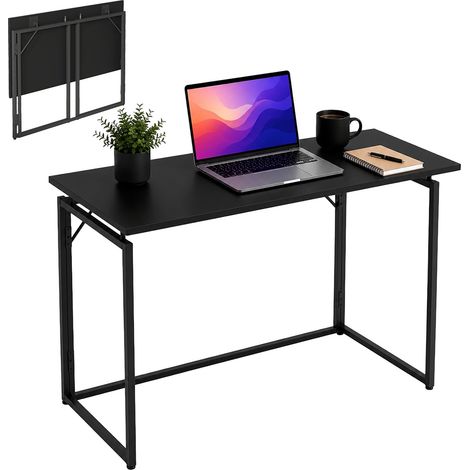 Klappbarer Schreibtisch, Schwarz – 100 x 50 cm, Holz & Stahl (1/5)