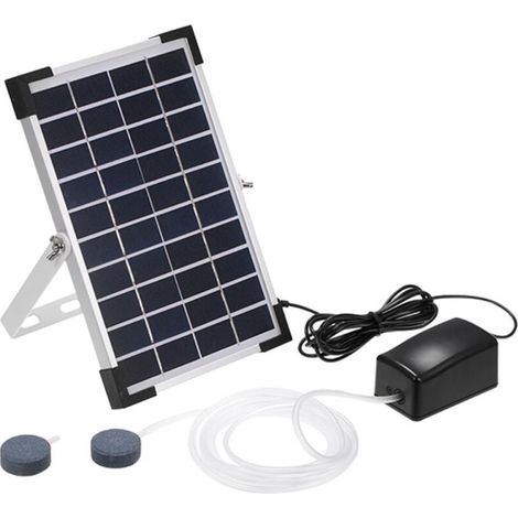 Pompe à oxygène solaire, oxygénateur pour aquarium, aérateur d'eau, pompe à air pour bassin, aérateur pour poissons, pompe à air pour aquarium avec tuyau d'oxygène et pierre à bulles. (1/5)