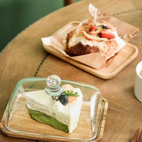 Beurrier en Bambou avec Couvercle en Verre - Plateau à Beurre Transparent pour Réfrigérateur et Comptoir pour Beurre, Bloc de Label (1/4)