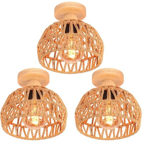 3Pcs Plafonnier Vintage en Corde de Chanvre Lampe Plafonnier Design Semi - circulaire Style Rural pour Salon Chambre (1/5)