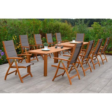 Acapulco Set 11tlg 10 Sessel Flex Tisch 185/370x90/73cm