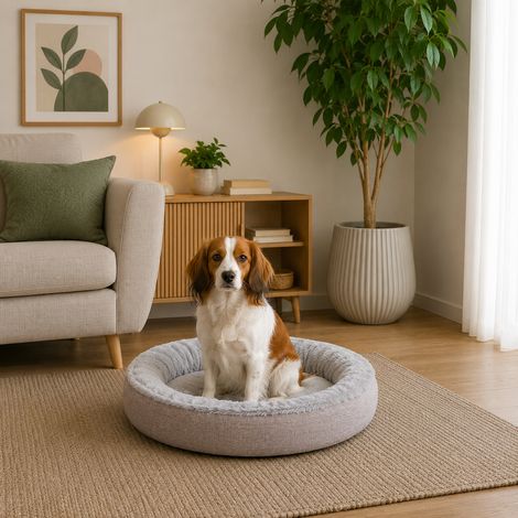 belviona Hundebett rund, Hundekorb in Doughnut-Form, abnehmbarer Bezug, waschbar & rutschfest, 65 cm Durchmesser, grau (1/5)