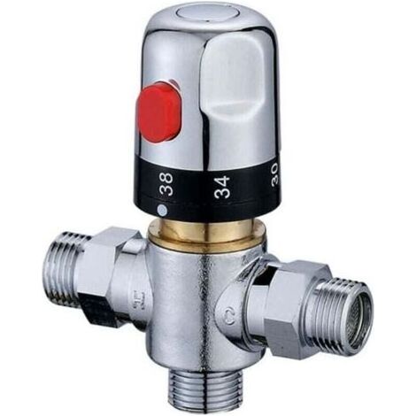 Mitigeur Thermostatique G1/2 Contrôle de Température de l'eau , XU,Régulateur d'eau Froide Chaude pour Système de Douche Laiton Massif Sans Plomb - (1/4)