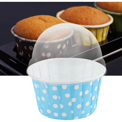 100 Mini-Cupcake-Förmchen, runde Papierförmchen für Kuchen und Muffins mit Deckel, blau (1/5)