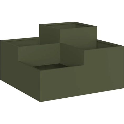 Cache-pot de jardin rectangulaire moderne 80 x 80 x 48 cm ambiance chic en acier vert olive (1/5)