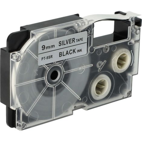 vhbw Label Tape Replacement for Casio XR-9SR1, XR-9SR for Label Printer 8m x 9 mm, Black on Silver (1/4)